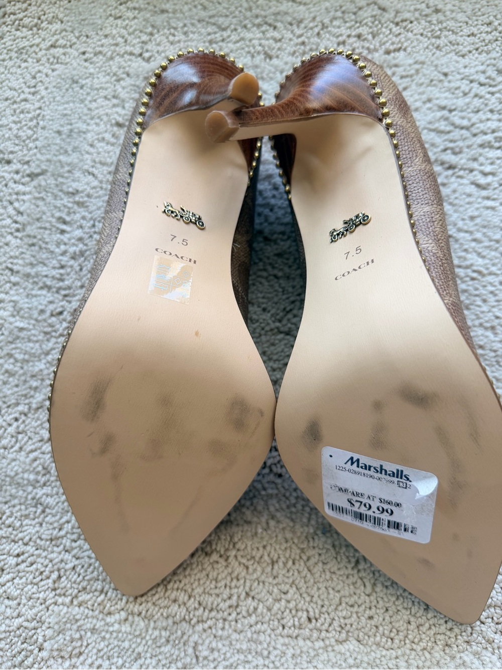 Coach Brown/Beige Signature Pointed Toe Studded Pumps - Picture 5 of 7